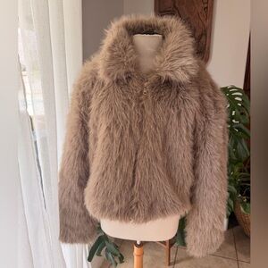 Coco & Shay Faux Fur Jacket Coat Taupe Beige Full Zip Size XL